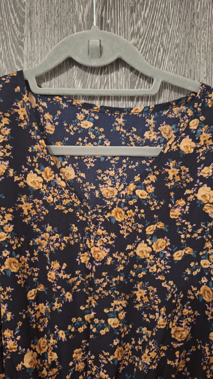 Robe col v trapèze imprimé fleuri beige et rose - photo numéro 4