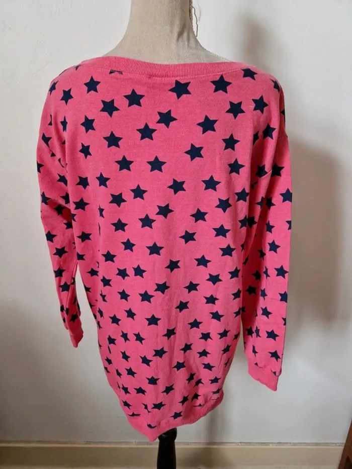 Pull sweat long rose a étoile taille L - photo numéro 2