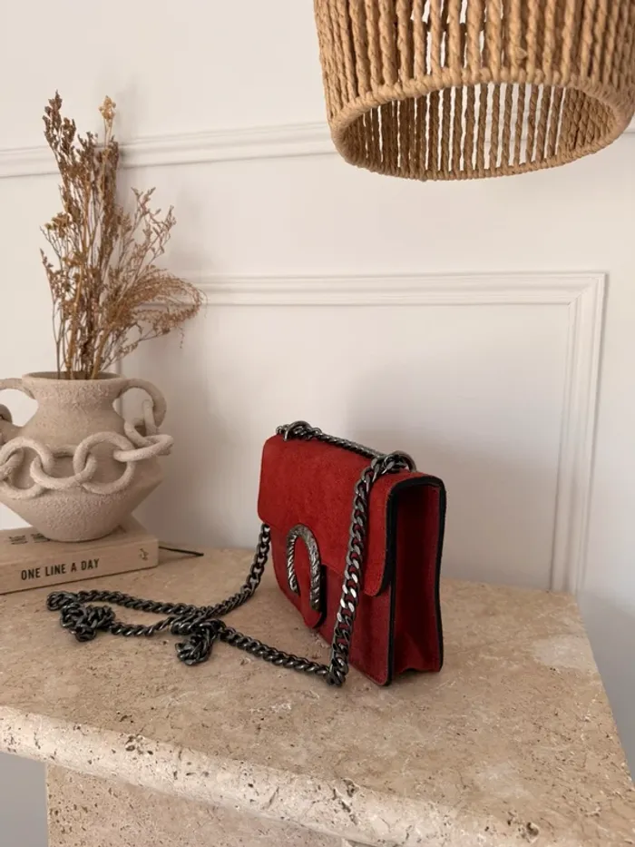 Sac chaîne bordeaux borsa bolsa bag Zak rosso main piel handbag Handtasche Bolso de mano - photo numéro 2