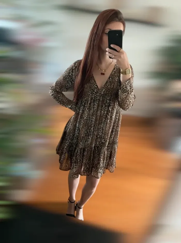 Robe fluide évasée à motifs léopard automne ou été - photo numéro 2