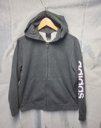 Hoodie Adidas gris zip S/M (XL enfant) logo manche