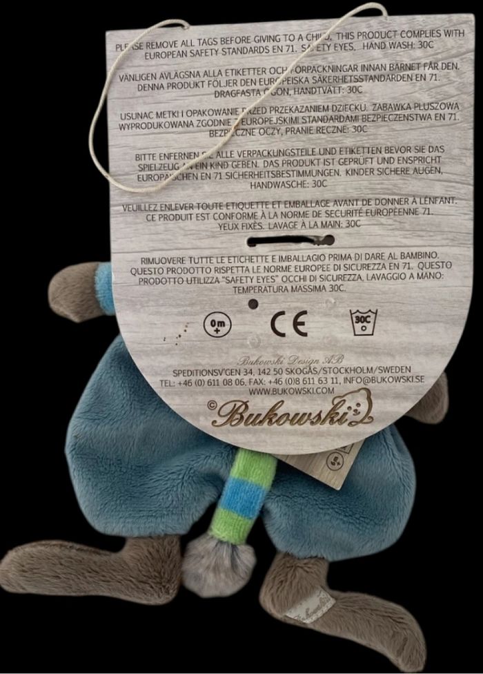 ❤️ B5161 Doudou Plat BUKOWSKI Loup Bleu Vert Orange - photo numéro 2