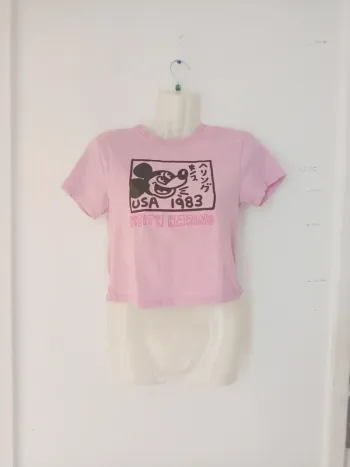 Tee-shirt crop top mickey femme