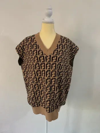 Gilet sans manches marron clair imprimé – MC Lorene – Taille Unique – Neuf