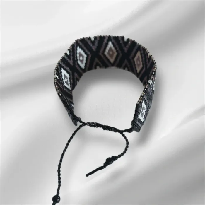 Bracelet tissé motif géométrique noir blanc doré leslii neuf - photo numéro 3