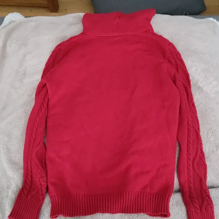 Pull col roulé rouge type tricot - photo numéro 4