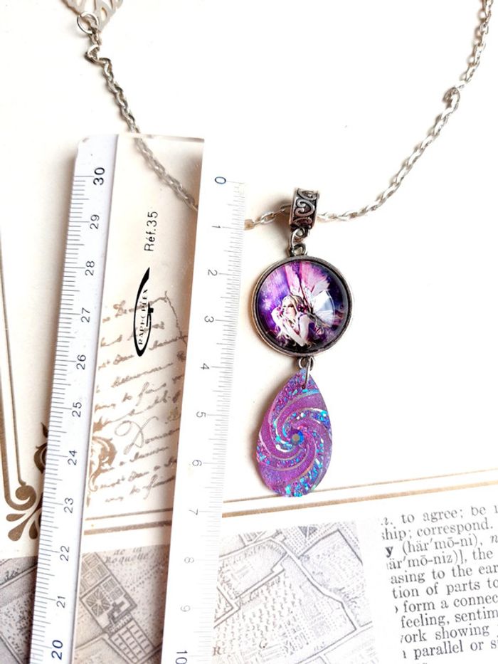 Magnifique collier sautoir avec pendentif médaillon fée - photo numéro 4