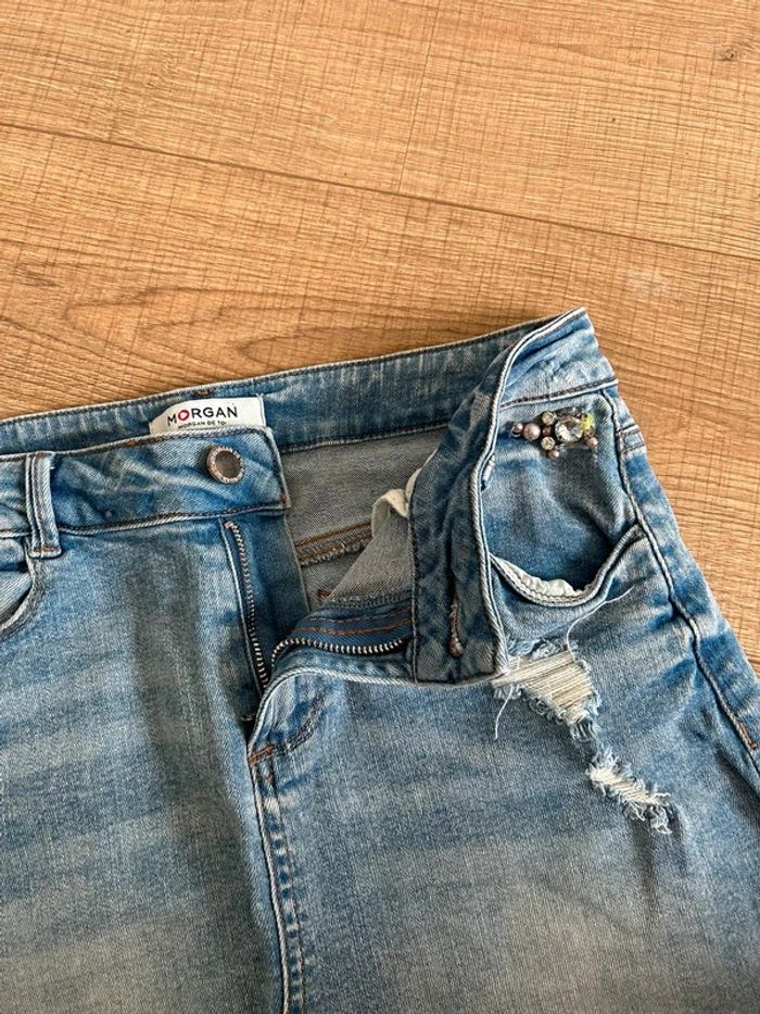 Jupe en jean bleu avec strass et perles Morgan taille 38 TBE - photo numéro 15