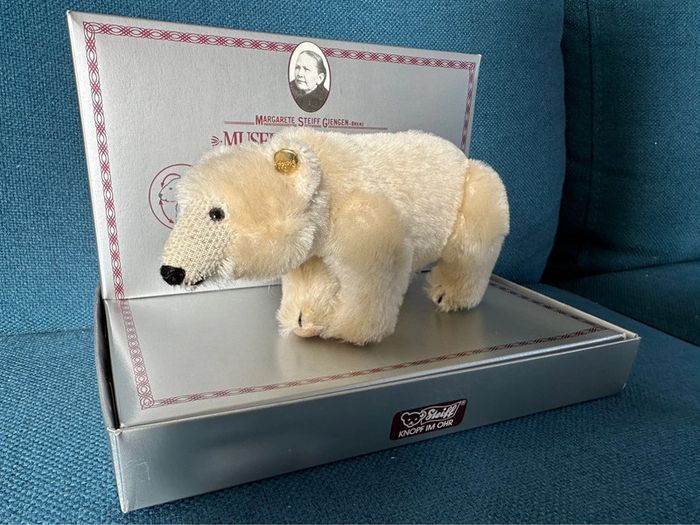 Steiff Replica 1909 Polarbär peluche ours polaire blanc Mohair 18cm édition limitée numérotée