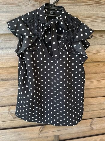 Blouse noire pois blancs femme