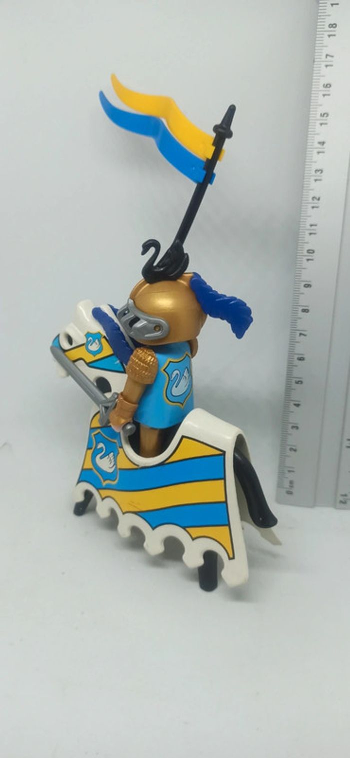 Chevalier motif cygne avec cheval et armure playmobil