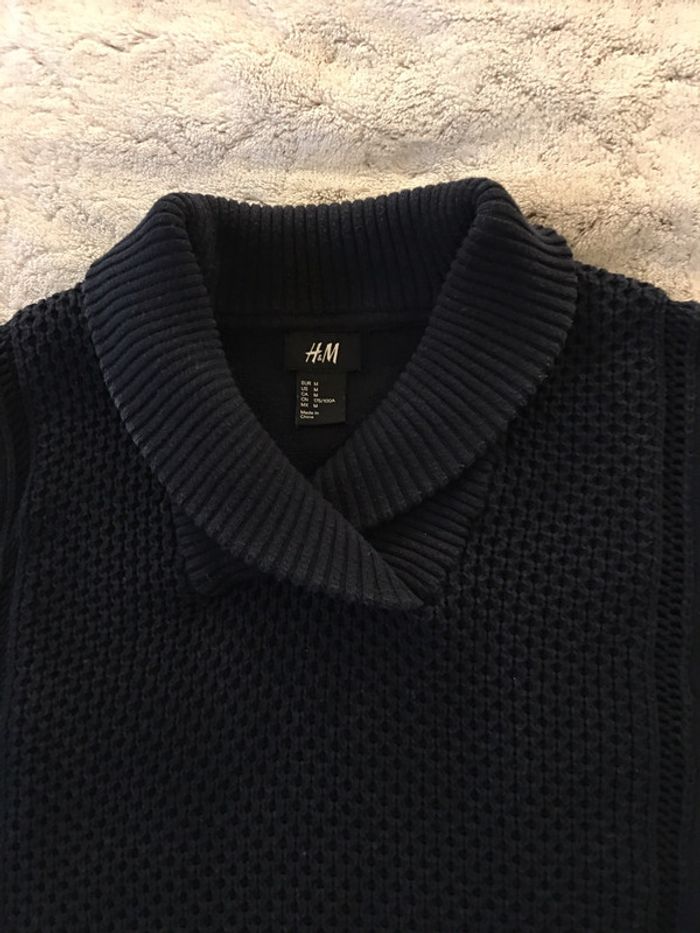 Pull bleu marine en coton - H&M - T.M - photo numéro 3