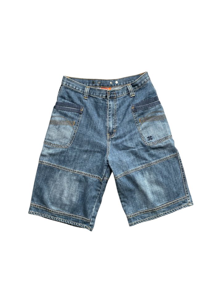Short Baggy/ Bermuda/ jort vintage Oxbow Y2K en jean bleu avec logo broder et broderie - Taille w30 - photo numéro 3