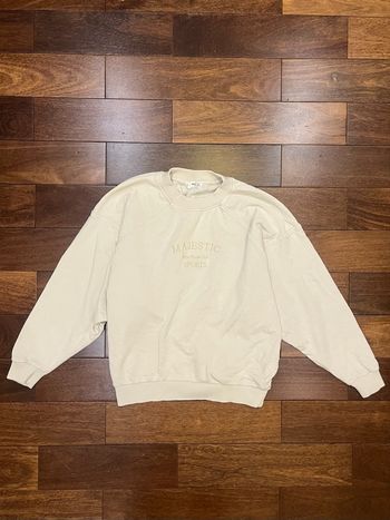 Sweat oversize baggy col rond beige à broderie mango taille S/36