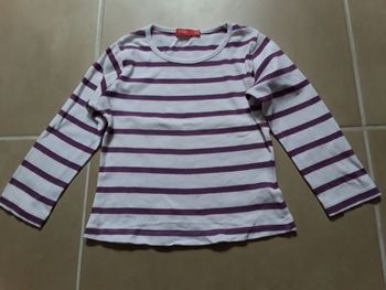 T-shirt rayé blanc violet ML fille 6 ans TISSAIA BE