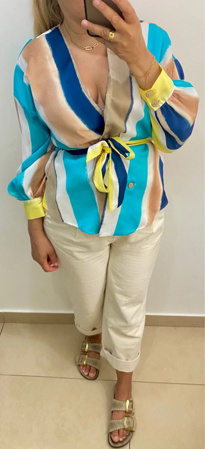 🎨Blouse satinée à rayures multicolores ZARA Taille M - photo numéro 7