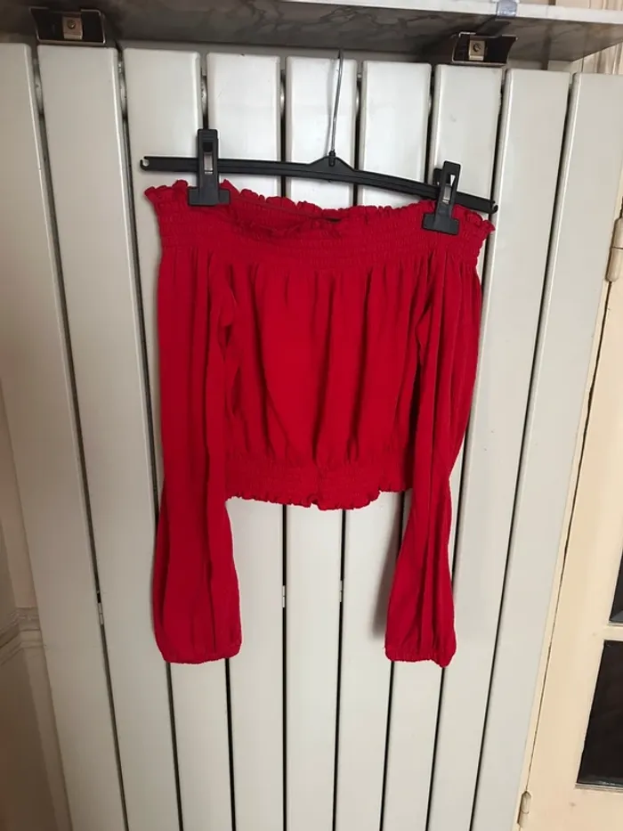 Haut crop off the shoulder rouge S - photo numéro 3