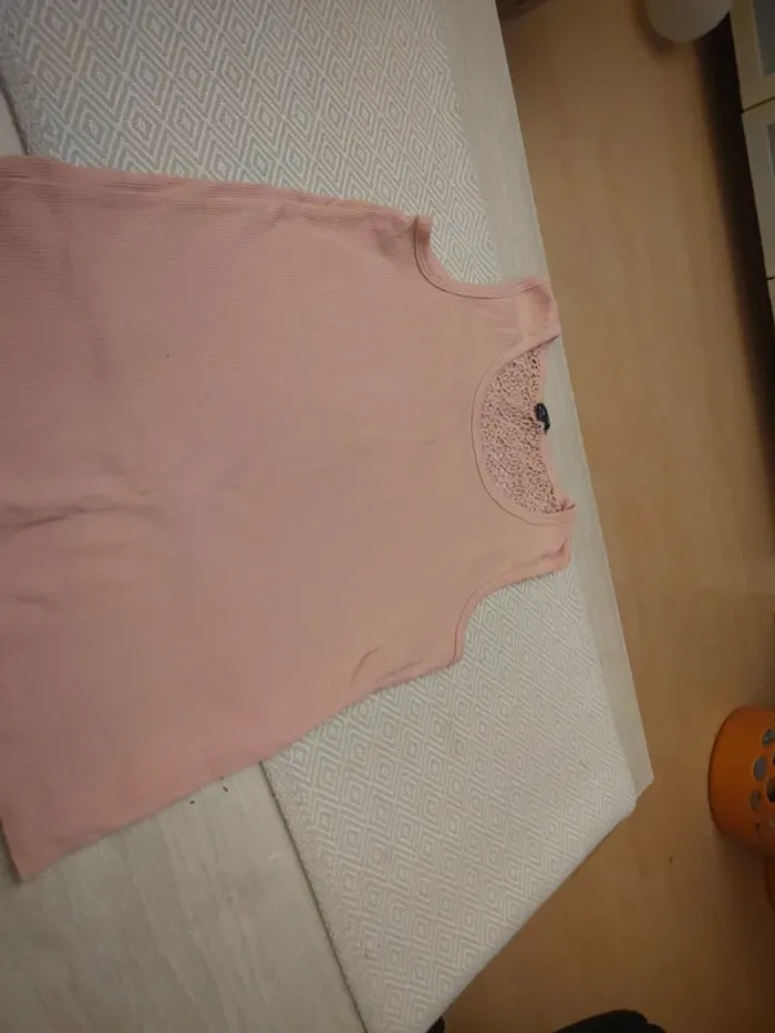 Débardeur côtelé dos dentelle vieux rose 10 ans kiabi - photo numéro 2