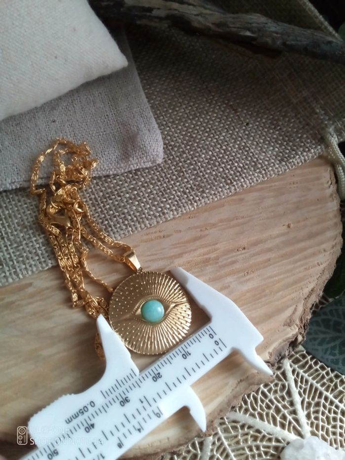 Collier médaillon oeil et pierre d'amazonite - photo numéro 2