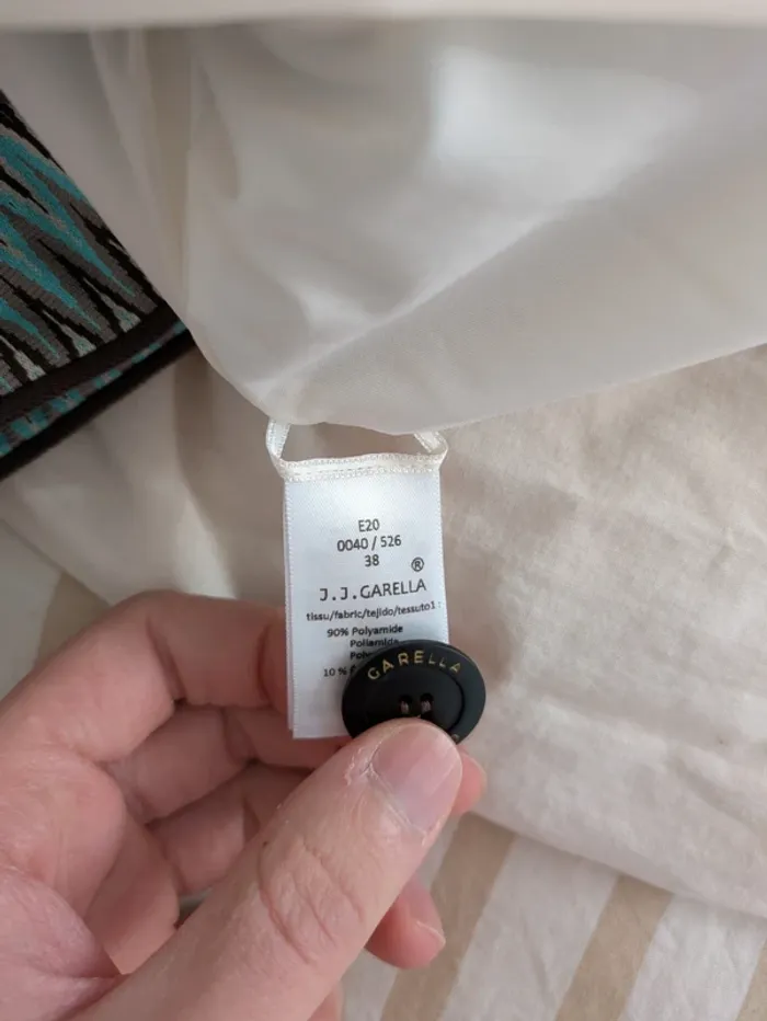 Veste blazer J.J. Garella motifs zigzag turquoise - Taille 38 - photo numéro 4