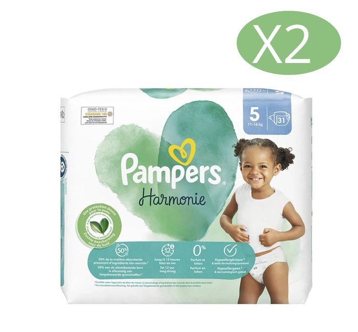 Lot de 62 Couches Pampers Harmonie 11-16kg Taille 5 Neuf