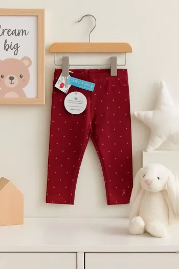 Legging bébé fille bordeaux à pois argentés – Obaïbi 6 mois