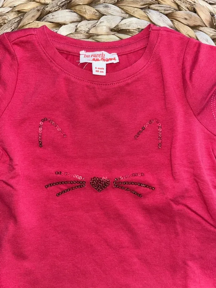 T shirt en coton Fushia 6mois 68 cm DPAM - photo numéro 3