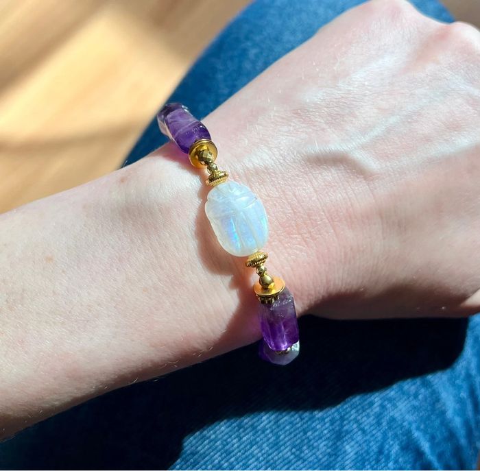 Bracelet amulette scarabée Pierre de Lune et Améthyste - photo numéro 4