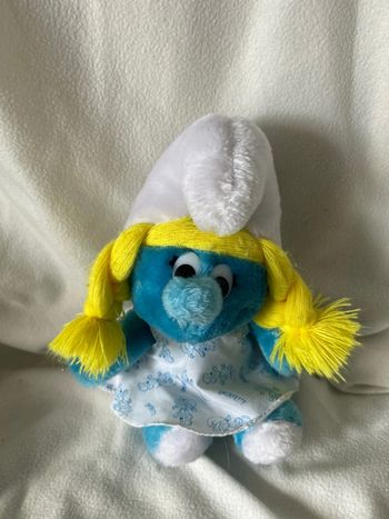 Peluche Schtroumpfette vintage – Étiquette Peyo 1981