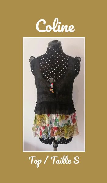 Débardeur / top noir et motif multicolore fleurs Taille S Coline