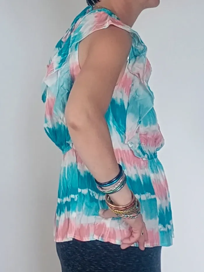 Top volanté style tie-dye rose et turquoise - Neuf avec étiquette T42 - photo numéro 3