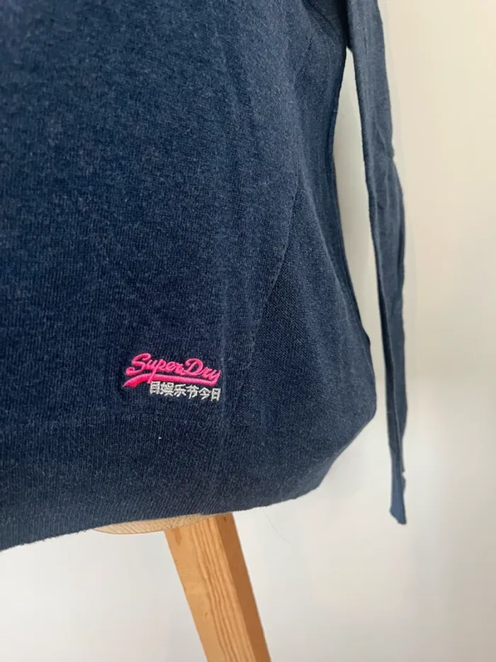 Pull fin bleu foncé Superdry Vintage S – 100 % coton – Détails travaillés col & côtés - photo numéro 4