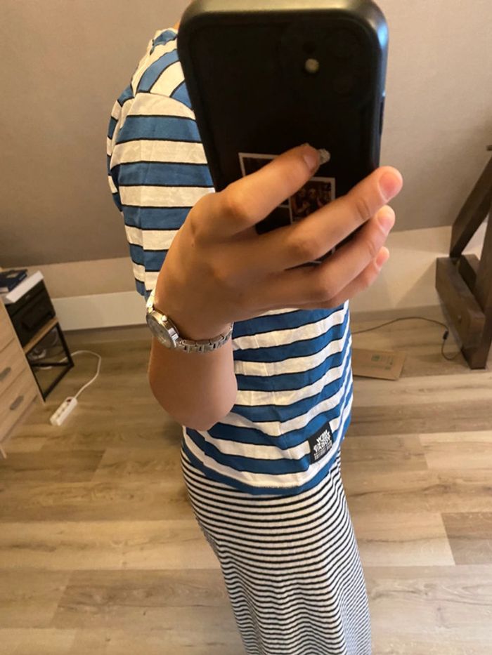 t-shirt rayé bleu et blanc, gémo, taille 14 ans XS - photo numéro 5