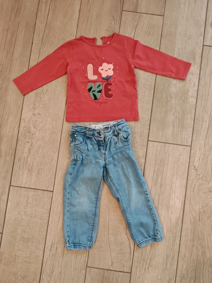 Ensemble fille 2 ans jeans et t-shirt manches longues Love