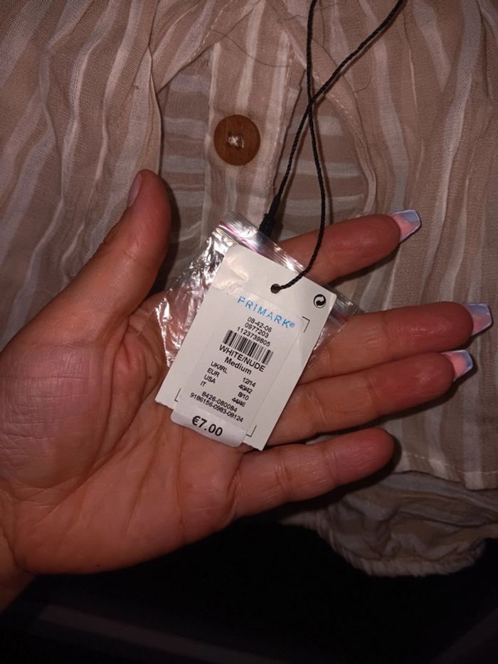 Top court Primark rayé beige, épaules dénudées,  taille m - photo numéro 4