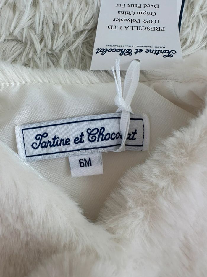 Gilet fausse fourrure nacré blanc tartine et chocolat taille 6 mois - photo numéro 3
