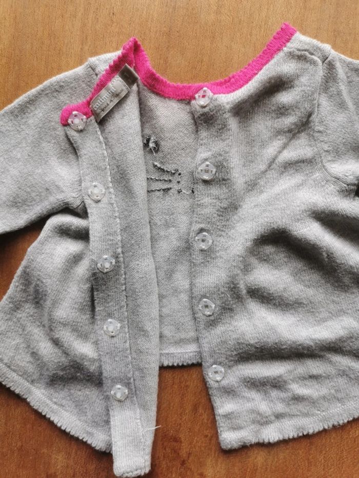 🌼 Catimini pull tout doux 🇨🇵 crée en France brodé fleurs souris gris rose 1 mois 53cm - photo numéro 5