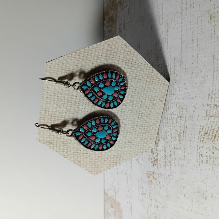 boucles d'oreilles imitation turquoise et corail - photo numéro 9