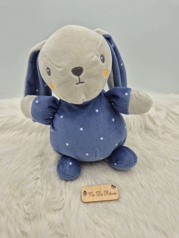 Lot de 2 Doudou peluche Musicale + Doudou plat carré lapin bleu Kiabi - photo numéro 5