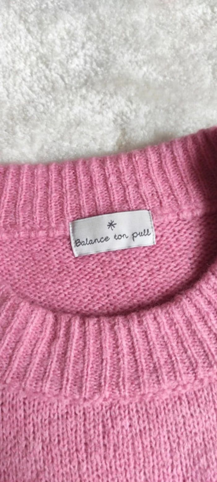 Magnifique pull loose rose bonbon blanc Balance ton pull avec poche taille unique comme neuf - photo numéro 8
