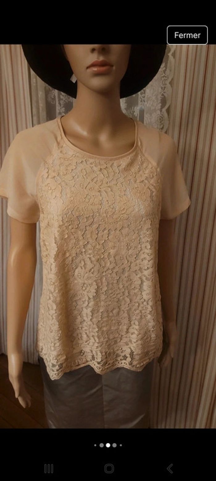 Jolie Blouse  100% soie rose pâle Gigue t 36 - photo numéro 4