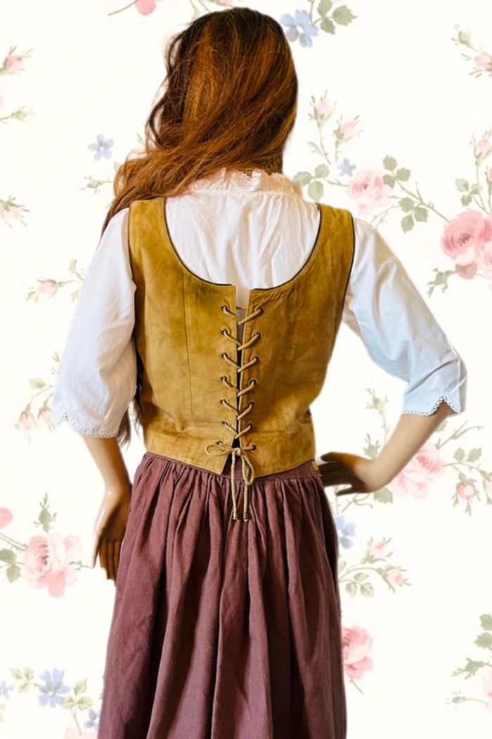 🤎🌿Gilet cuir vintage daim naturel autrichien cottagecore forest leather sleeveless jacket🌿🤎 - photo numéro 9