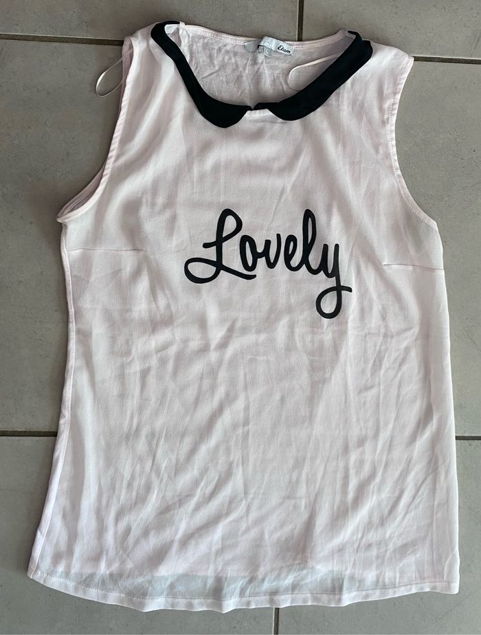 Tee-shirt débardeur col Claudine rose pâle et noir lovely etam taille L