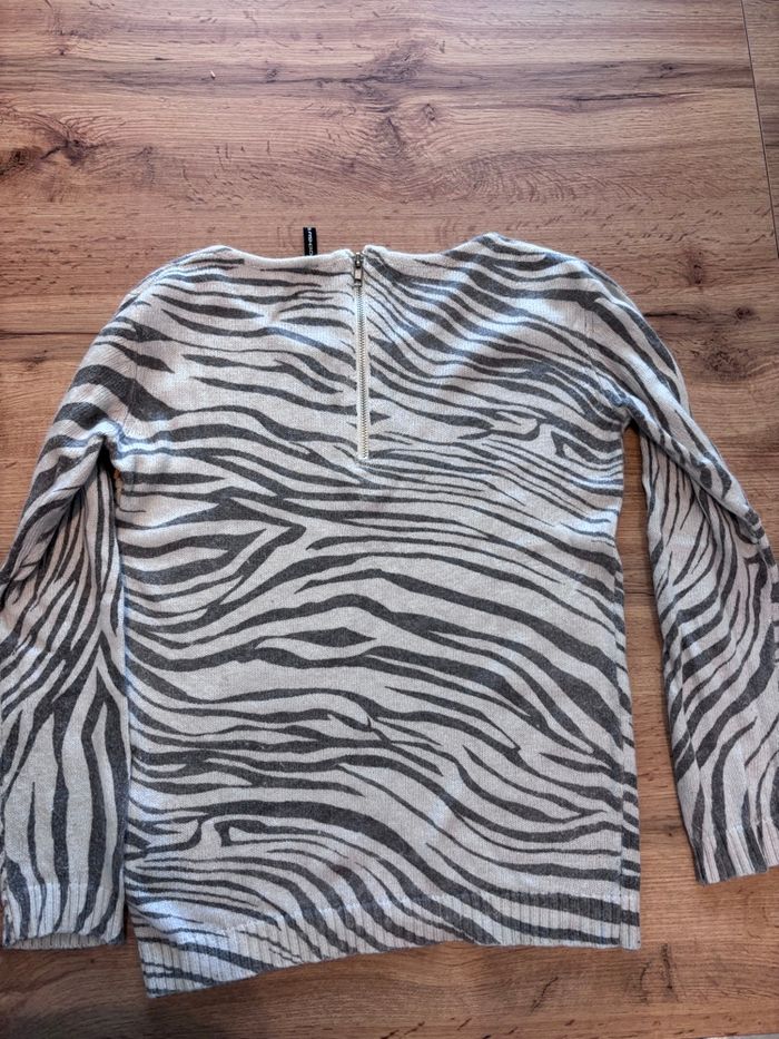 Pull femme gris et blanc motif zèbre taille s - photo numéro 2