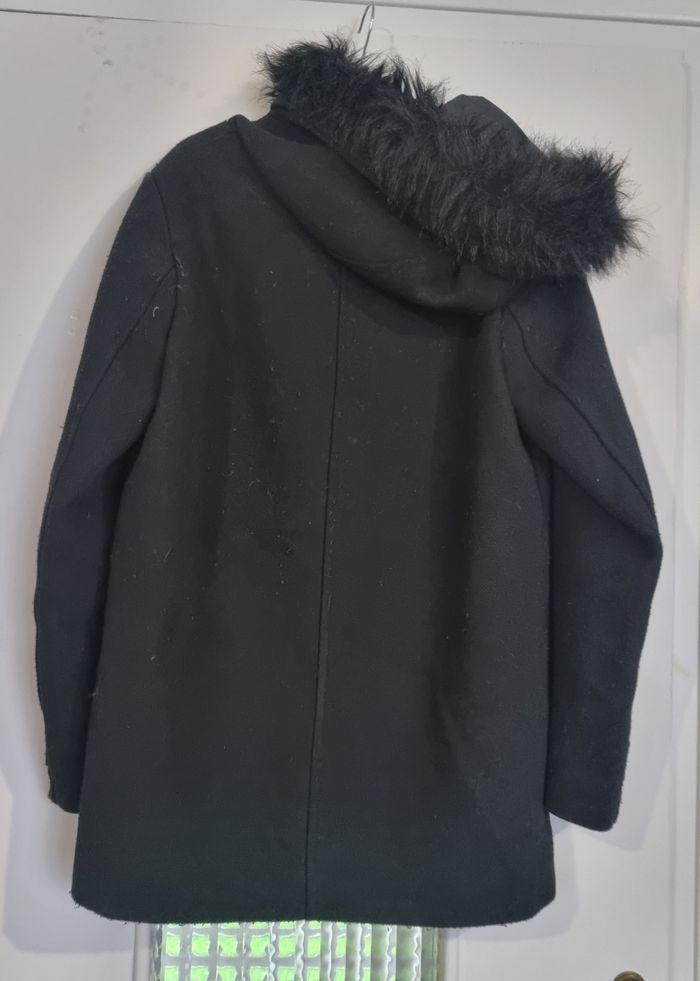 manteau noir caban à capuche fourrure kiabi taille 36 - photo numéro 3