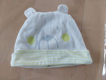 Bonnet bébé naissance ourson blanc et vert