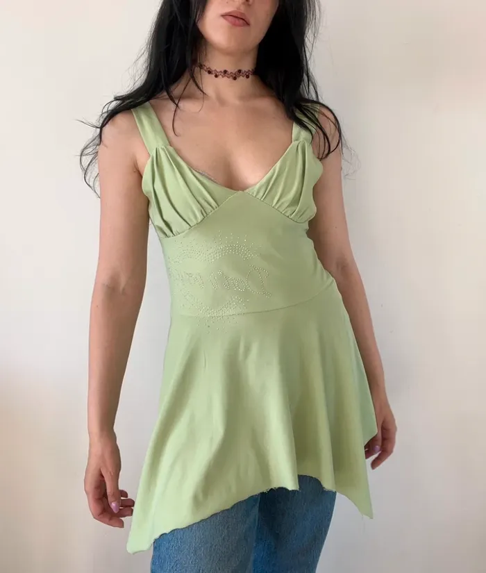Top vintage années 2000 vert à volants taille M 🍐 - photo numéro 4