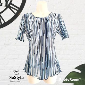 Blouse plissée rayures bleu saphir Damart Taille 34/36