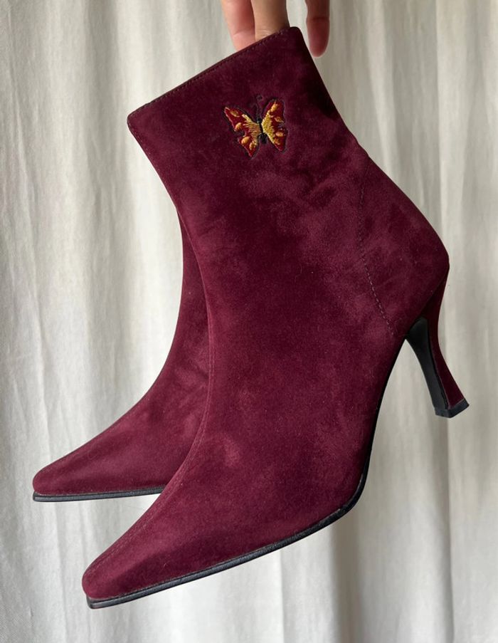 Vintage Lolita Lempicka bottines violine cuir effet daim made in Spain 🇪🇸 papillons - Pointure 39