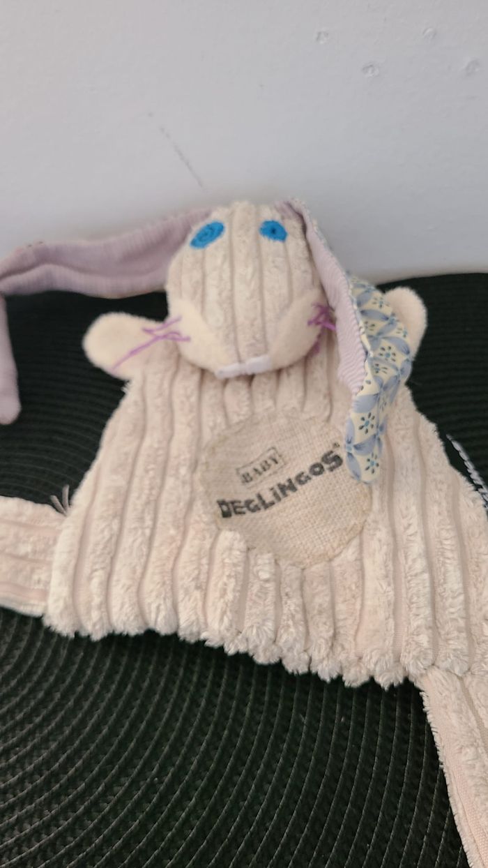 Doudou plat lapin LES DEGLINGOS Lapinos beige grandes oreilles 29 cm - photo numéro 3